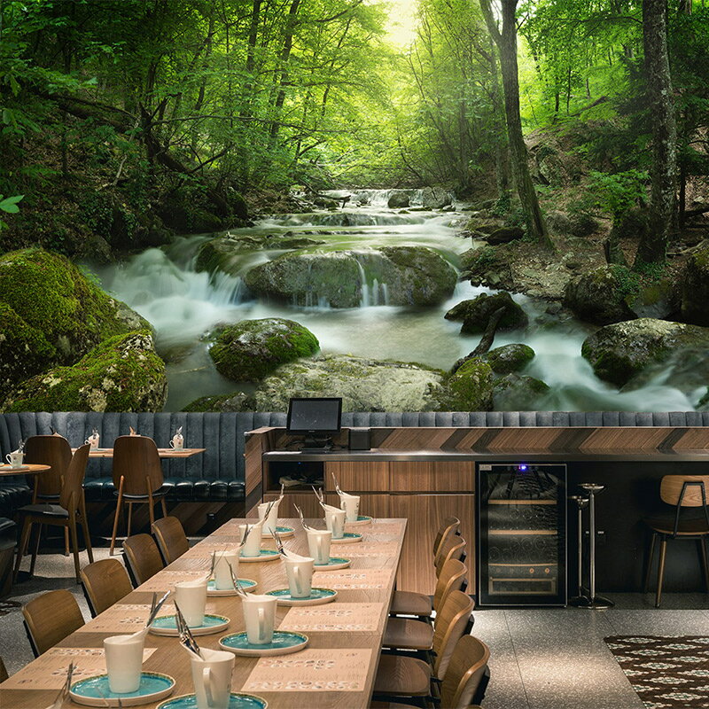 3d立體森林墻紙大型自然風景壁畫客廳公司工作室餐廳背景墻壁紙