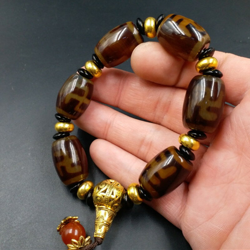 廠家直銷 天然玉石a貨瑪瑙天珠手鏈 老瑪瑙路路通手鏈玉石手串