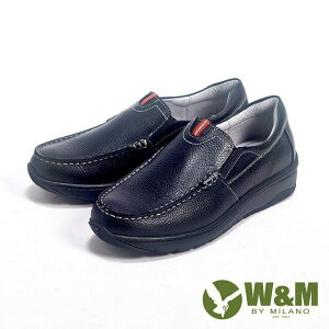 【W&M】Fit 系列 健走健塑鞋 亮皮直套休閒男鞋－黑