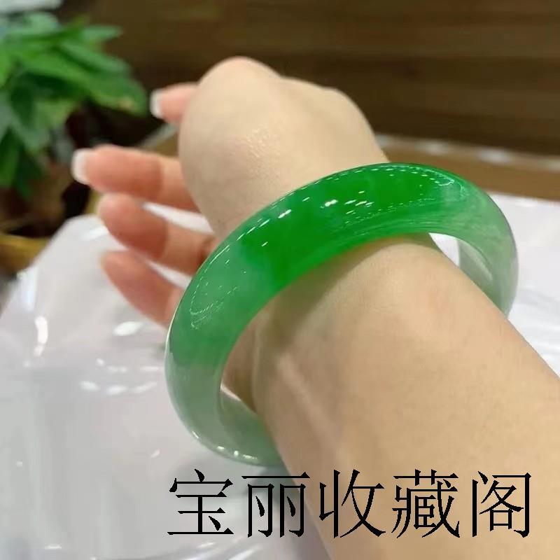 【現貨】手鐲女緬甸高階翡翠色玉石飄花冰糯種帝王綠滿綠陽綠圓條貴妃玉鐲【北歐家居生活】