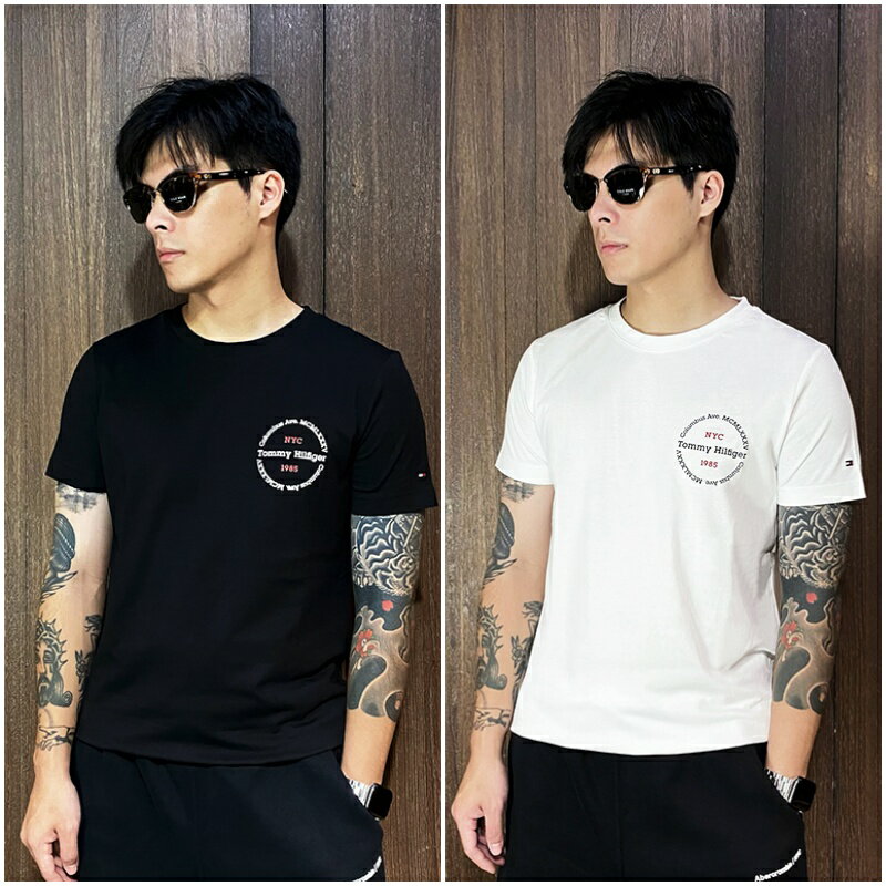 美國百分百【全新真品】Tommy Hilfiger 短袖 棉質 T恤 TH 上衣 logo 短T 黑色/白色 CW67