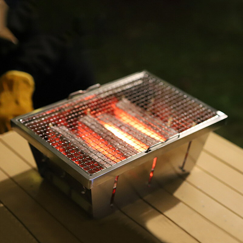 304不銹鋼戶外露營燒烤爐便攜一體式柴火爐野營取暖爐可折疊爐子