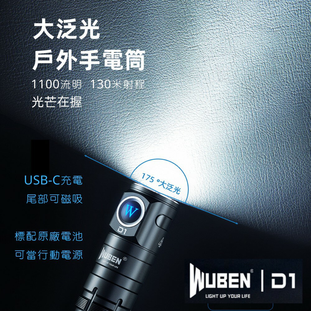 【錸特光電】WUBEN D1 超廣角泛光 1100流明 磁吸 強光LED手電筒 18650鋰電池 USB-C充電