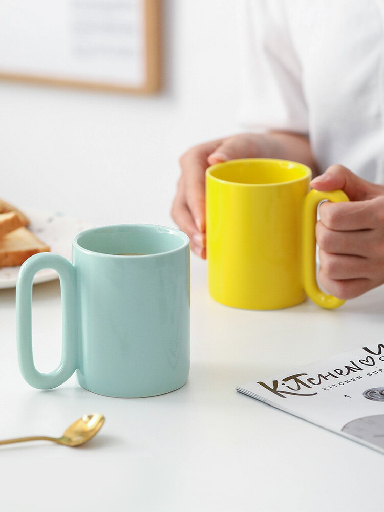 ins風馬克杯橢圓手柄家用簡約陶瓷杯創意牛奶咖啡杯可愛情侶杯子