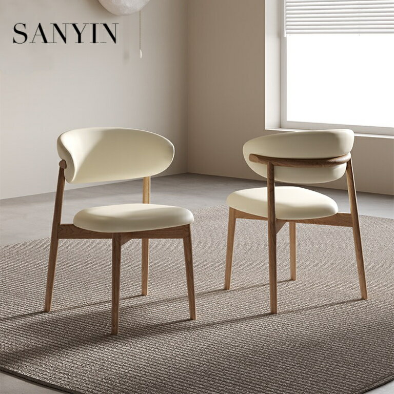 法式奶油風實木餐椅現代簡約家用網紅設計師意式餐廳餐桌靠背椅子
