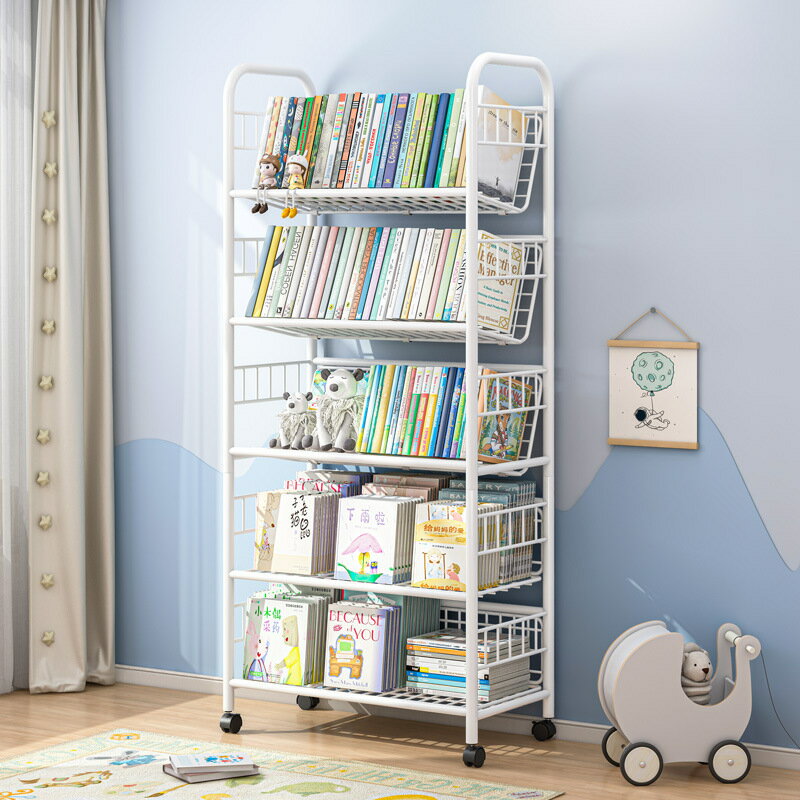 【免運】可開發票 兒童書架家用學生落地書櫃可移動帶輪置物架寶寶繪本架多層收納架