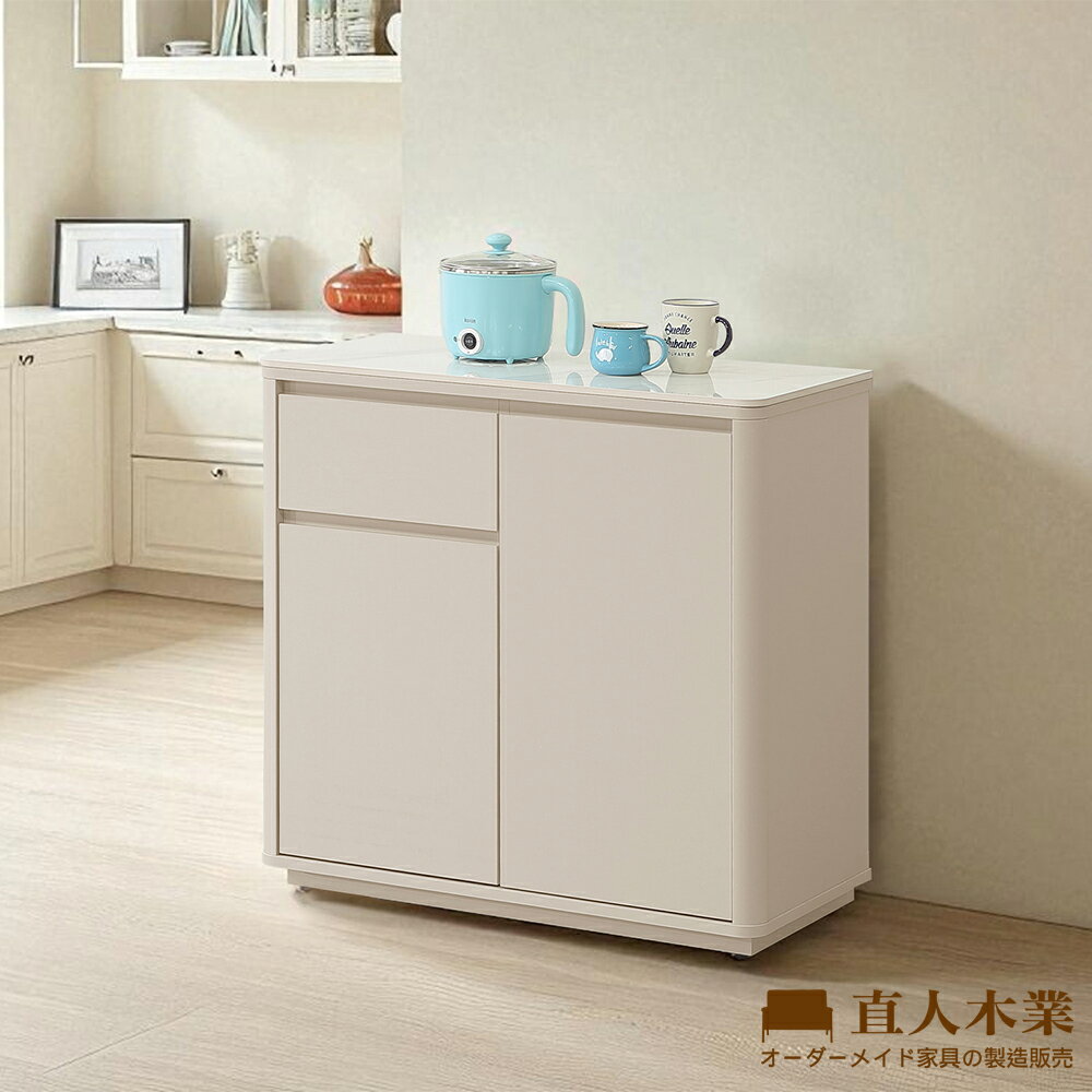 【直人木業】UL莫蘭迪奶油風亮面陶板櫥櫃82公分