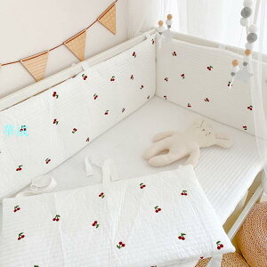 嬰兒全棉床圍韓系絎縫一片式刺繡床圍擋可拆洗無熒光寶寶防撞圍欄