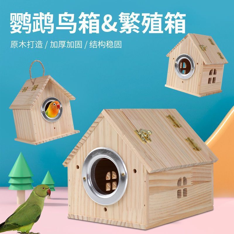 寵物龍子 鸚鵡鳥繁殖箱居住保暖牡丹虎皮文鳥生蛋鳥窩木質箱孵化窩小木屋箱 鳥房 小房子 實木房 小木房 養殖房