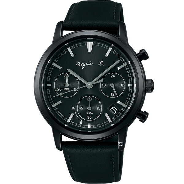 agnes b. 法式簡約太陽能計時腕錶 VR42-KSH0C(BZ5010X1)-40mm-黑面皮革【刷卡回饋 分期0利率】【APP下單22%點數回饋】