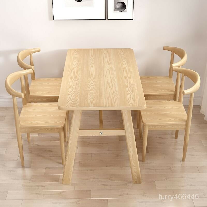 【廠家直銷 免運】餐桌家用仿實木現代簡約餐廳小吃桌椅組閤奶茶飯桌快餐店吃飯桌子