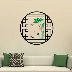 中式假窗裝墻貼紙 客廳書房沙發墻裝飾貼畫 幼兒園裝飾貼中國風1入