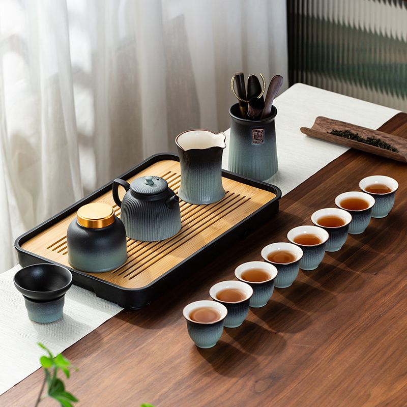 日式功夫茶具套裝家用客廳辦公室高檔陶瓷茶杯泡茶壺現代簡約茶盤