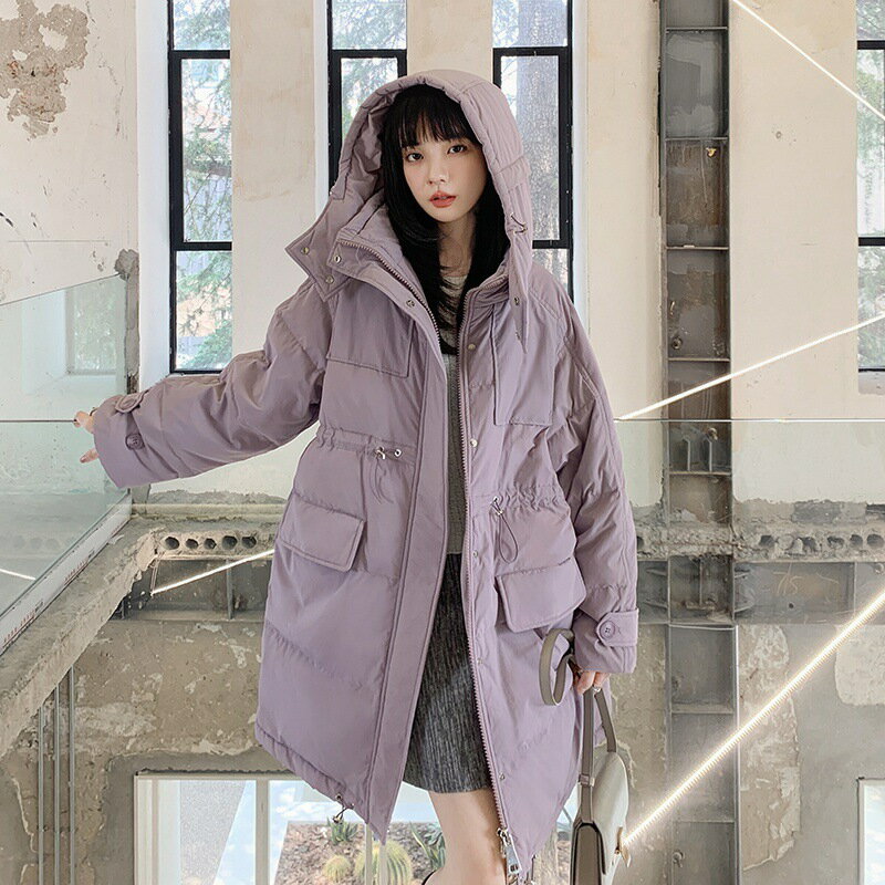 真 羽絨90%白鴨絨 羽絨外套鴨絨大衣-中長款時尚連帽素面女外套2色 v1an72【巴黎精品】