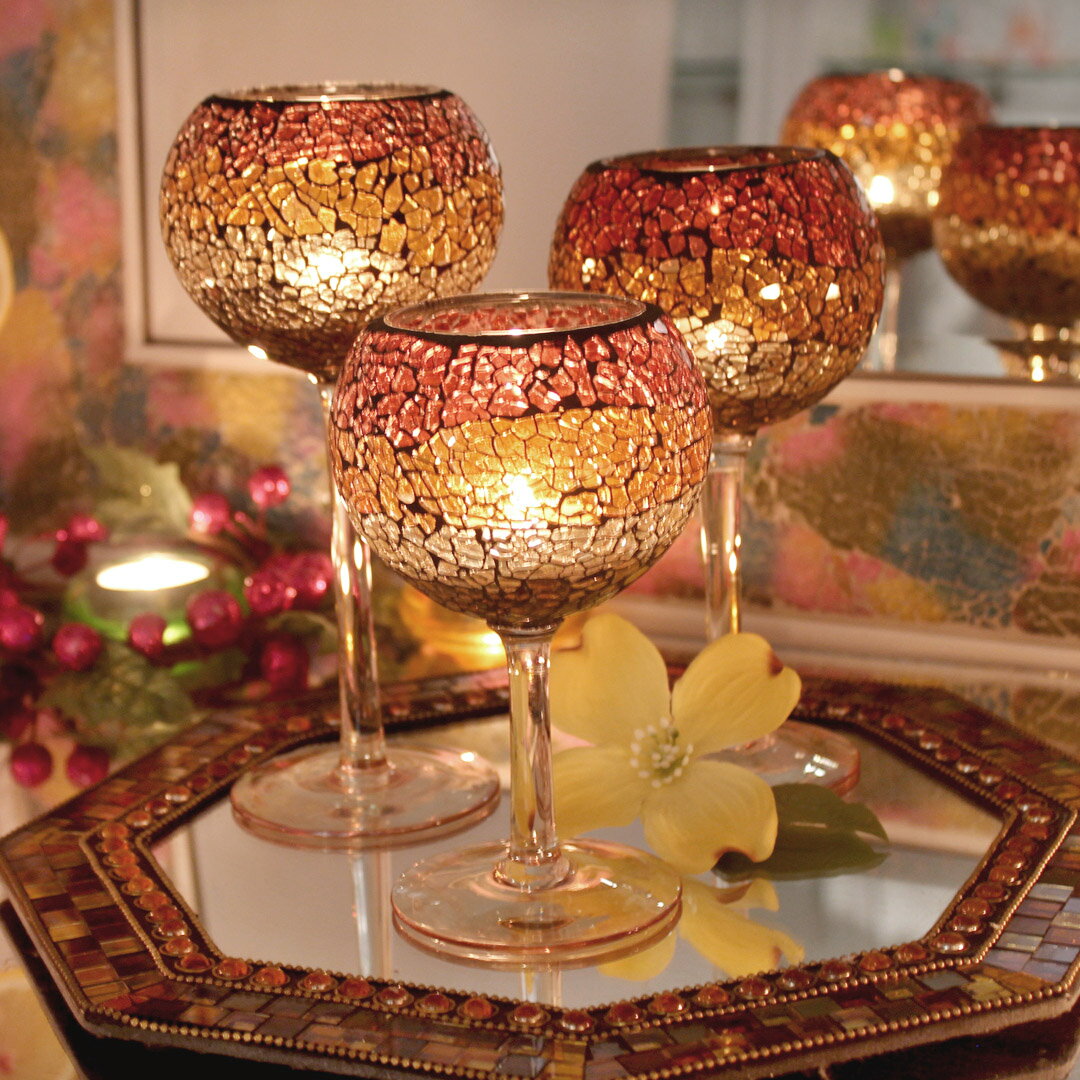 馬賽克玻璃蠟燭臺擺件家用北歐香薰燭光晚餐西餐浪漫氣氛布置新年