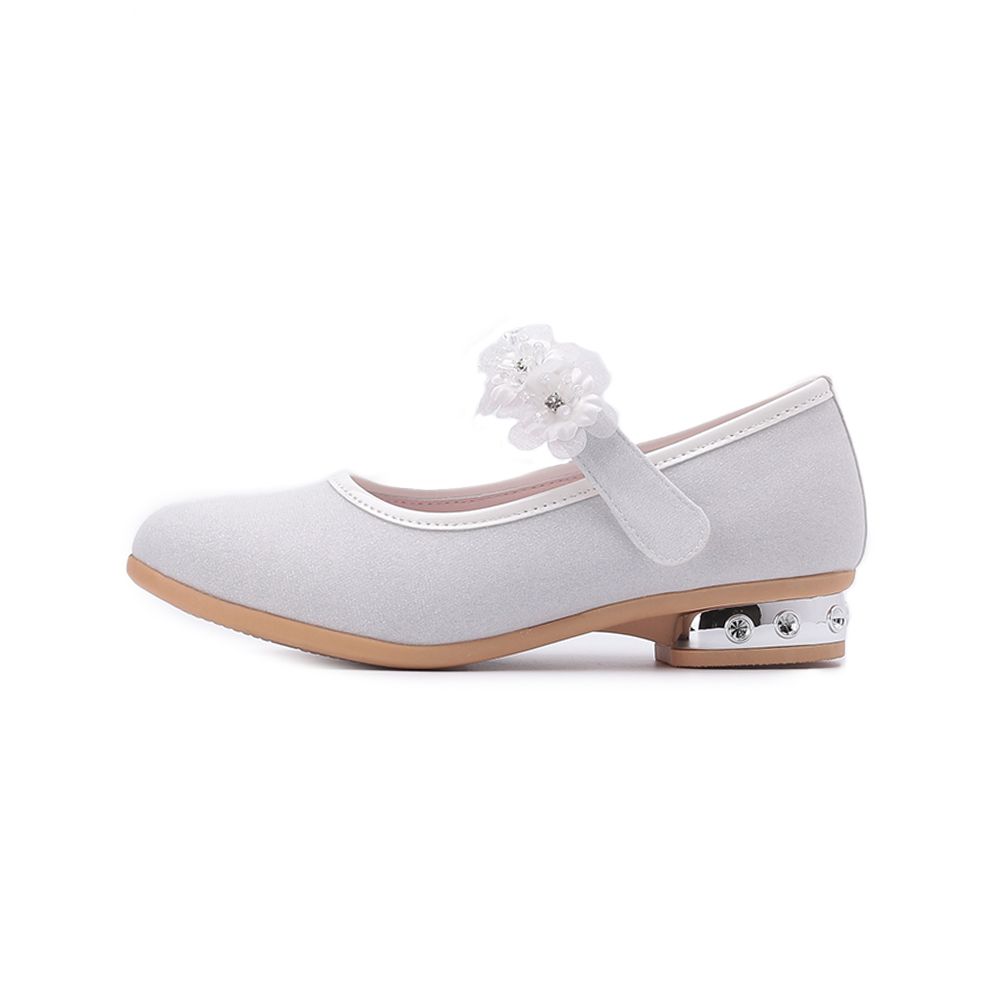 MIFFY 亮鑽花朵魔鬼氈公主鞋 白 中大童鞋