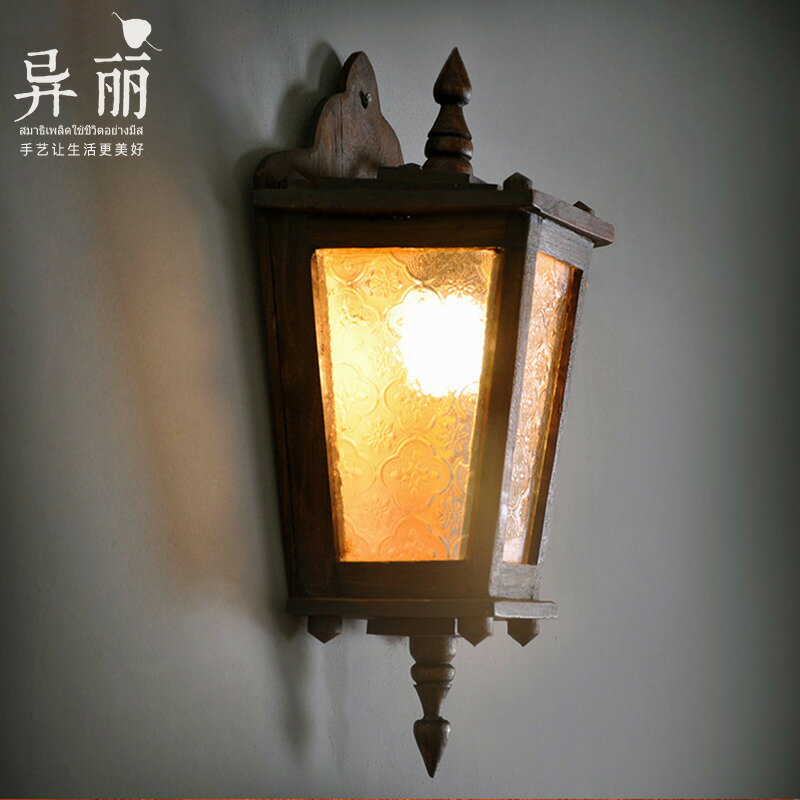 異麗家居東南亞風格燈飾復古壁燈過道陽臺壁燈工程實木酒店壁燈