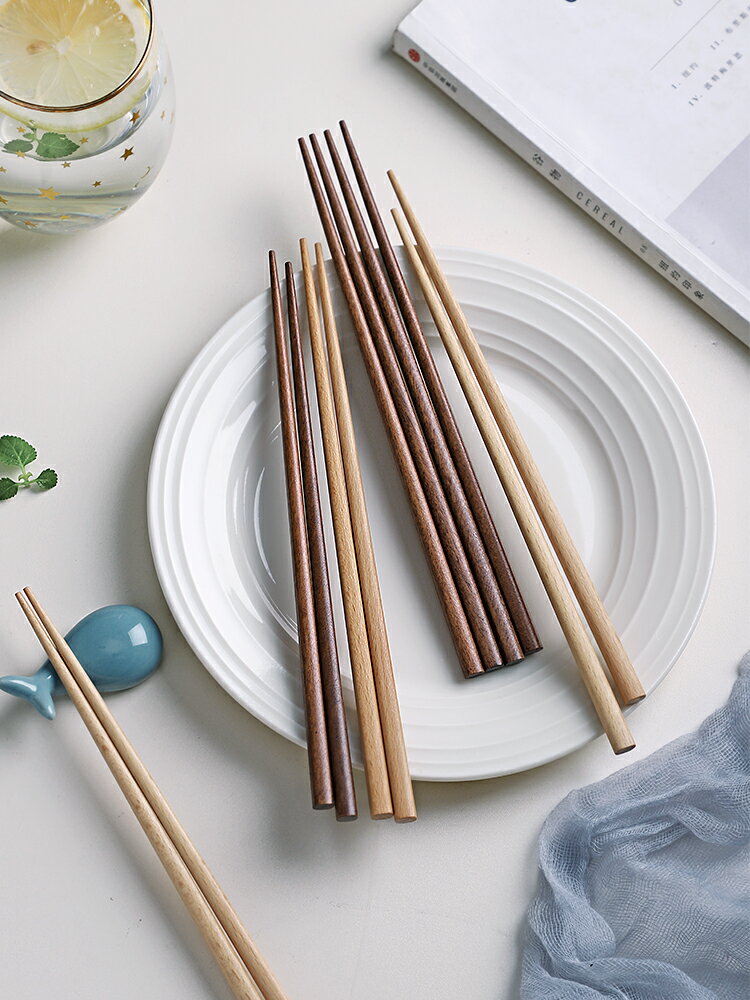 家用實木筷子防滑套裝單人裝日式木質快子10只套裝酒店創意家庭用