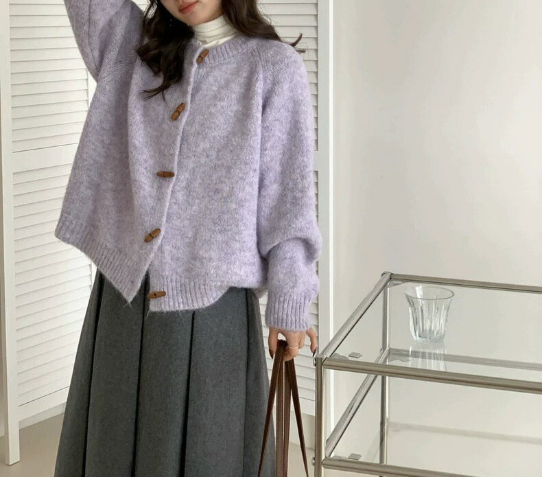 女裝 外套 韓系風 氣質上衣 韓版   秋冬寬鬆韓系復古溫柔牛角扣軟糯針織開衫休閒長袖上衣外套女毛衣 治裝激推 9