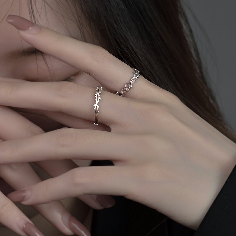 S925銀戒指女荊棘小眾設計簡約時尚個性氣質冷淡風可調節指環