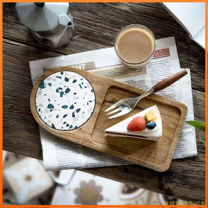 日式相思木盤子飲料甜品長方形托盤陶瓷杯墊木質餐盤碟一人食擺拍
