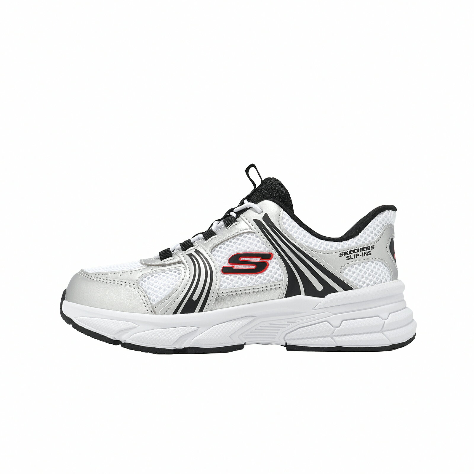 Skechers 休閒鞋 Retro-Graph Slip-Ins 中大童 白 銀 彈性鞋帶  404204LSLW