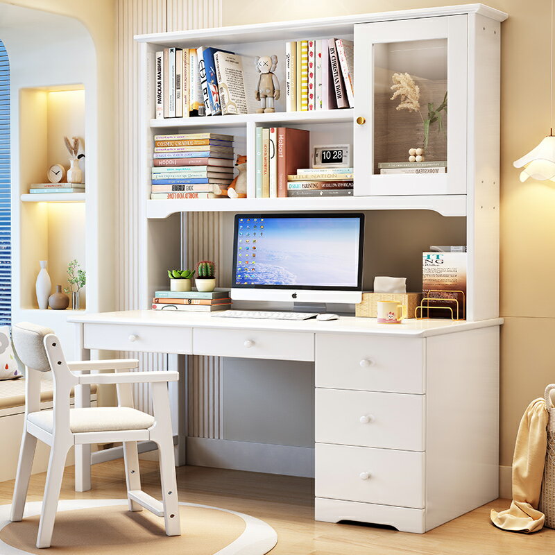 簡易現代實木電腦桌書桌書柜組合式辦公桌家用臥室成人學生寫字桌 7