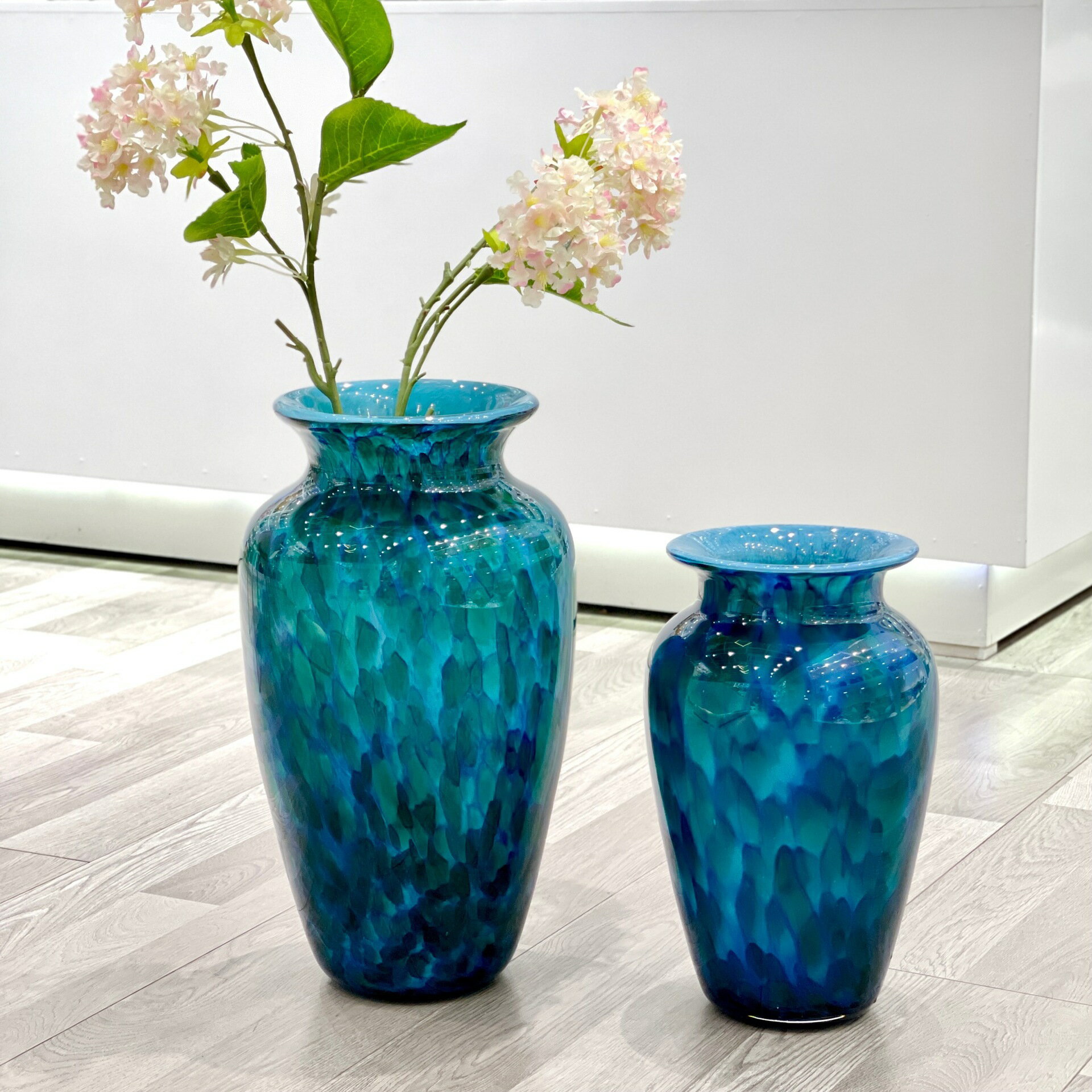 現簡約孔雀藍厚重玻璃花瓶擺件客廳插花客廳玄關樣板間插花琉璃花