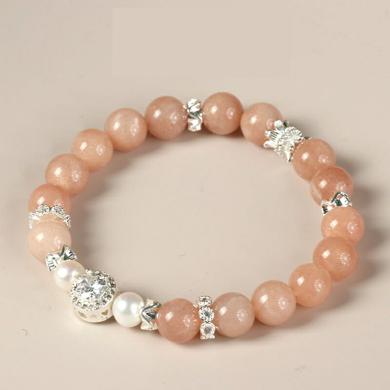 現貨+預購 水晶手鍊串珠手繩女手珠平安擋煞防小人轉運淨化招財開運-8mm太陽石珍珠鋯石74kj11【獨家進口】【米蘭精品】