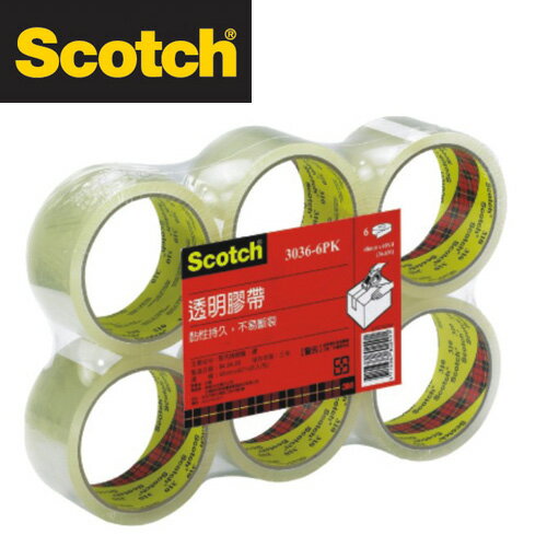 3M  3036-6   Scotch 封箱透明膠帶40mmx90y -6捲入