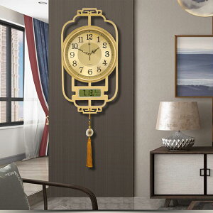 純銅新中式掛鐘家用客廳表中國風鐘表簡約掛墻創意石英鐘全銅時鐘