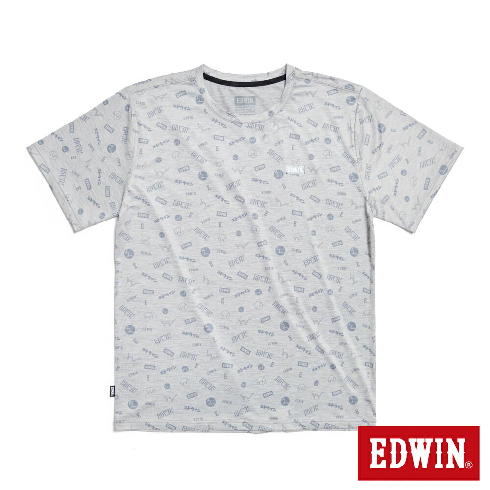 EDWIN 涼感系列 滿版LOGO圓領短袖T恤-男款 銀灰色 #涼夏T恤特惠