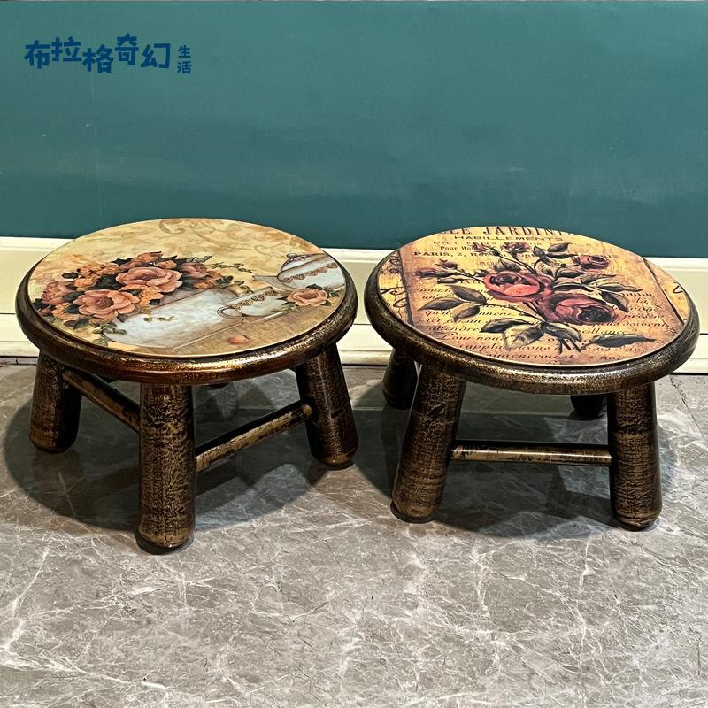 【布拉格】 美式鄉村實木凳子 時尚寶寶矮凳 創意小圓凳 兒童小板凳 可愛圓形凳子 滿100免運 工廠直發 可開發票[dz0322]