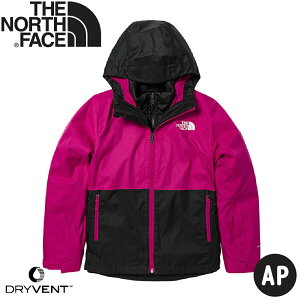 【The North Face 童 DV防水兩件式化纖雪衣外套AP《黑/桃紅》】7WP4/滑雪/防風外套/登山