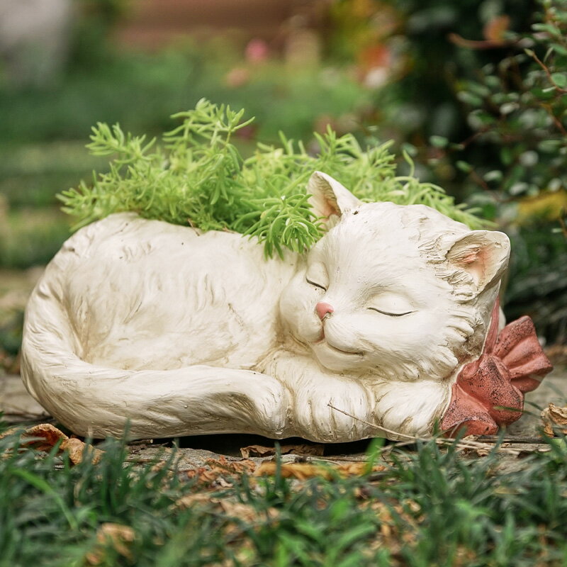 巴里小白貓創意花器樹脂陽臺戶外養肉肉花盆花園庭院種植多肉植物