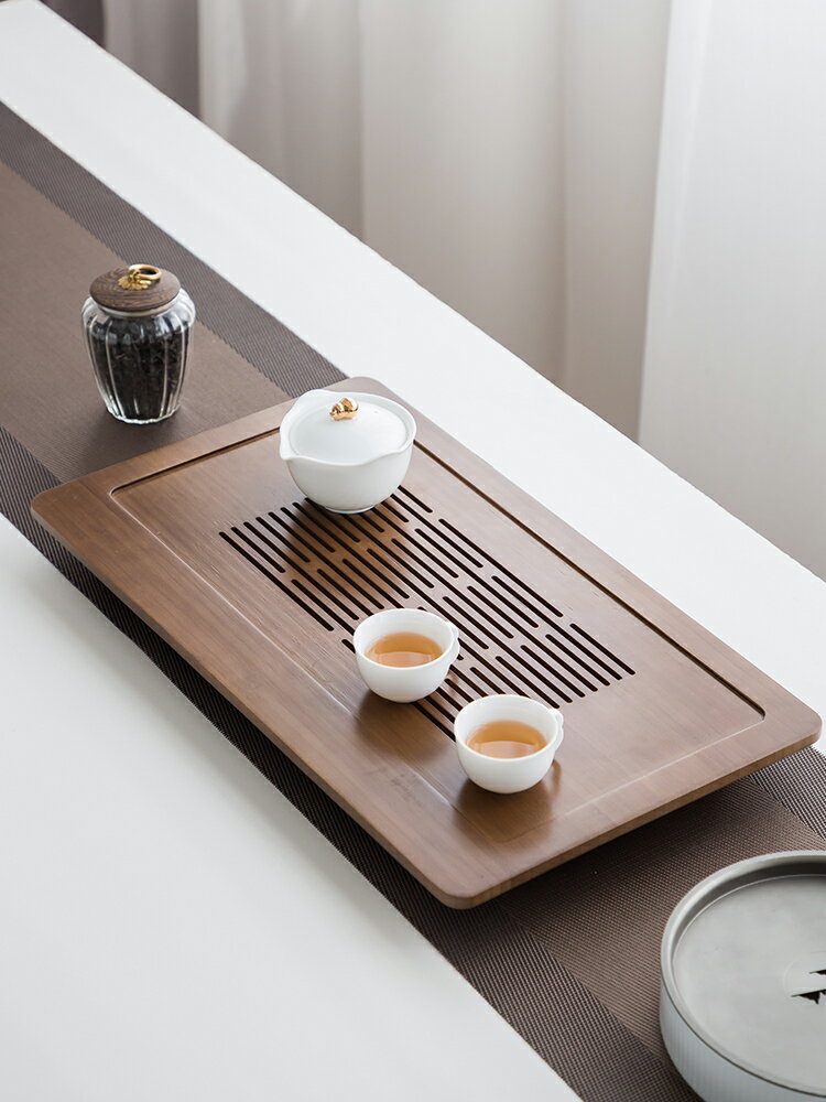 一品仟堂茶盤家用輕奢現代小型竹製茶臺茶海排水簡約儲水瀝水託盤