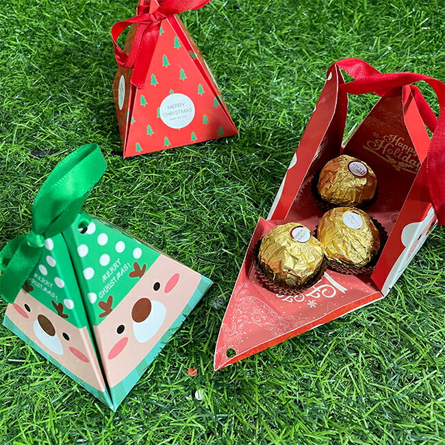 聖誕節三角盒(3款) 糖果包裝禮物盒手作盒糖果袋包裝盒聖誕老人裝飾