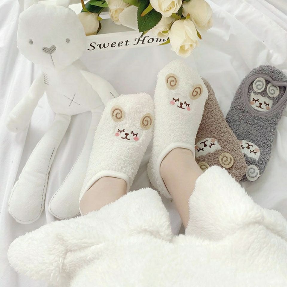 珊瑚襪女加厚保暖船襪硅膠防滑居家可愛日系加絨卡通睡眠地板襪子
