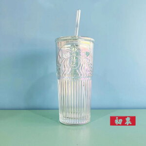 海外星巴克杯子2023幻彩女神立體紋款冷用玻璃吸管大容量桌面喝水杯550ml