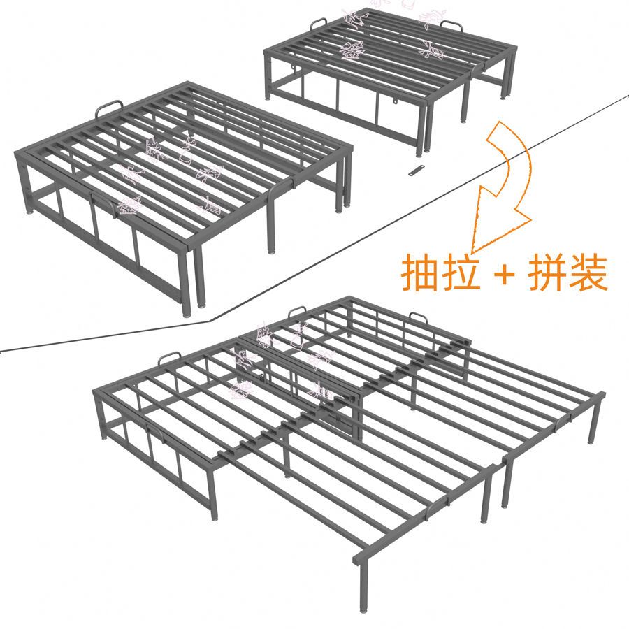 低價開發票 床架 方形抽拉式鐵藝排骨榻榻米床架,可兩個拼裝連線,無扶手無靠背S017快速出貨