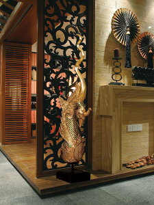 異麗東南亞泰式spa會所酒店裝飾擺件泰國實木金箔龍鳳角落地擺設