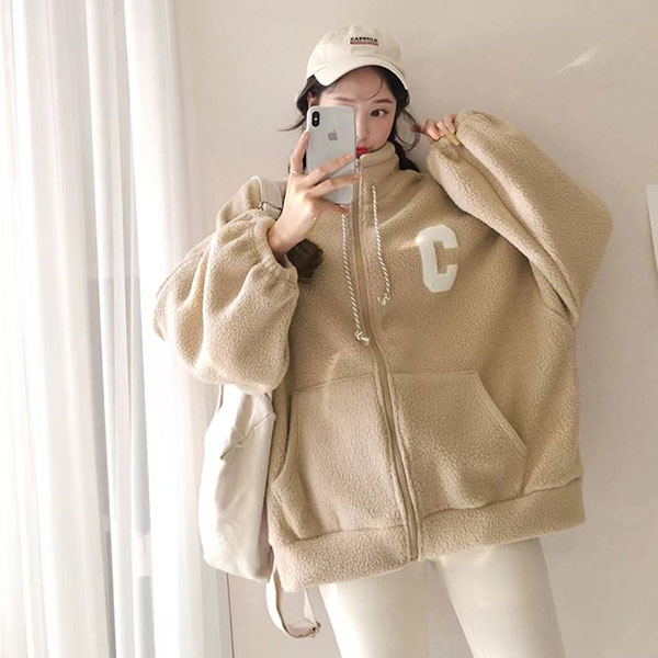 ANNAS 正韓 C字 羊羔毛 搖粒絨 絨毛 外套 毛毛 QQ毛 大衣 運動外套 寬鬆 厚 保暖 休閒 韓國 2