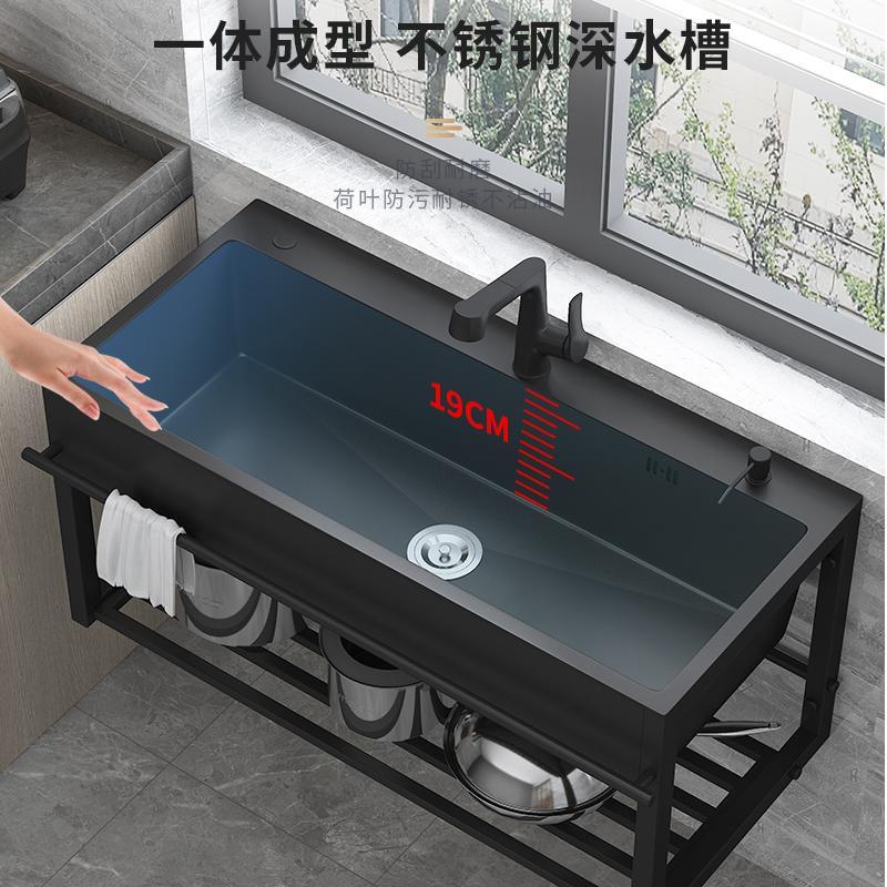 不銹鋼單水槽帶支架水池掛墻式陽臺家用廚房一體式洗菜盆洗碗臺盆 水槽/不鏽鋼水槽/家用單槽/洗碗槽/洗菜槽/洗碗池/洗菜盆/集水槽/廚房/大單槽洗菜盆/雙槽洗菜盆