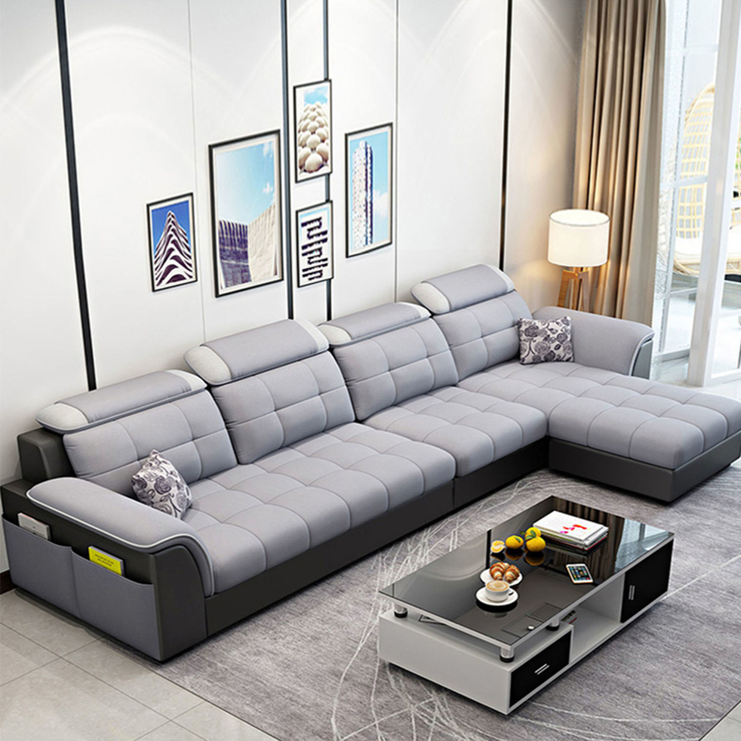 優樂悅~沙發客廳小戶型現代簡約納米科技布北歐布藝沙發可拆洗客廳家具