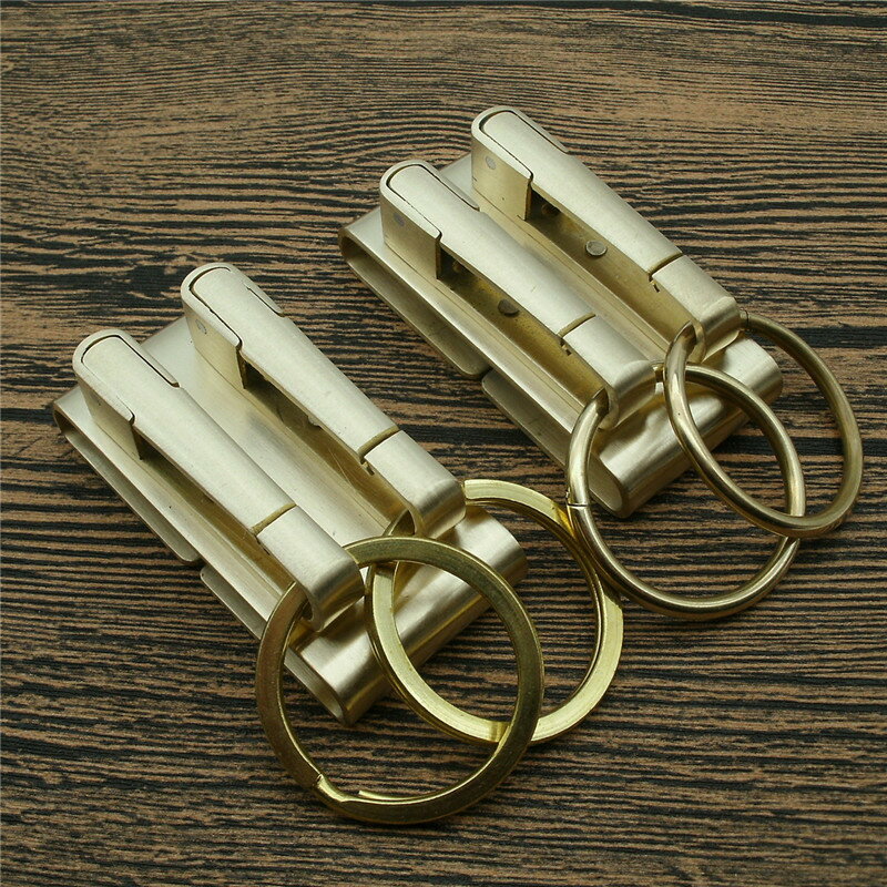銅鑰匙扣雙排男士黃銅腰掛穿皮帶雙掛鑰匙扣金屬簡約銅鑰匙環汽車