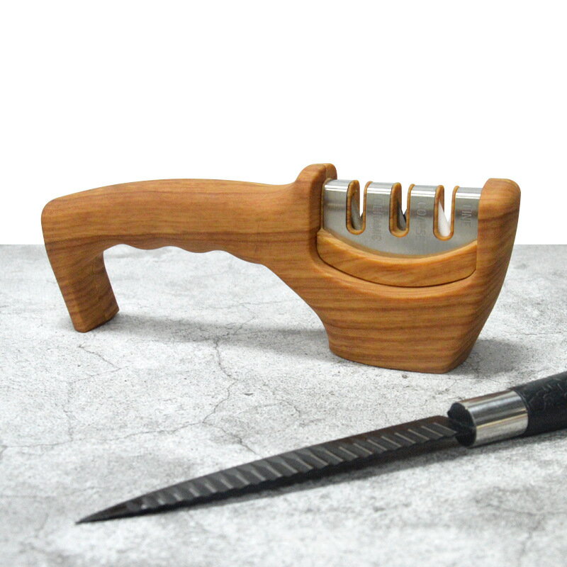 批複木紋磨刀器手持三段磨刀石石磨刀棒家用鎢鋼磨刀