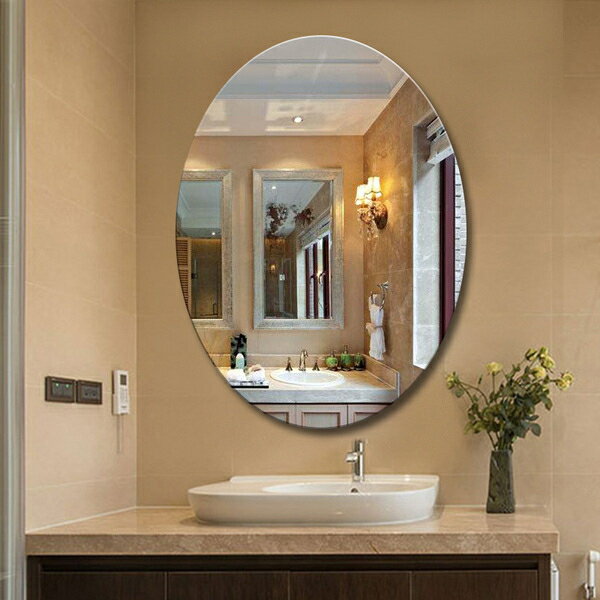 浴室鏡子 歐式浴室鏡洗手鏡橢圓形衛生間牆梳妝壁掛鏡化妝鏡圓形鏡簡約鏡子 店慶降價