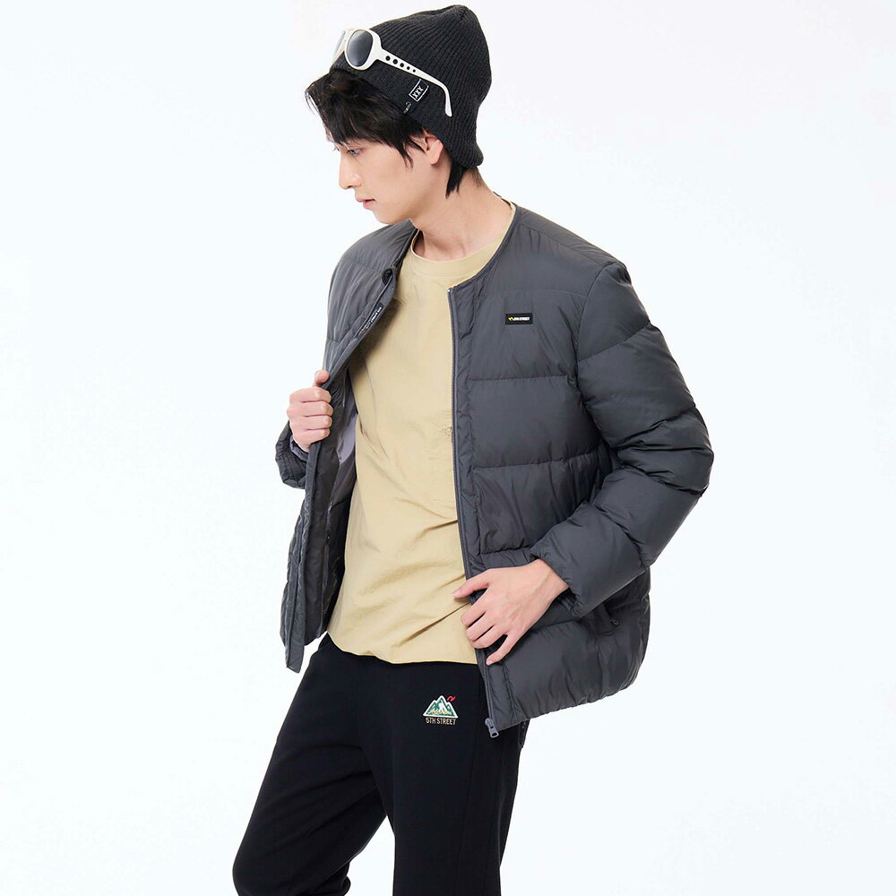 80%羽絨★5thSTREET男無領羽絨外套-黑/灰 (510639)