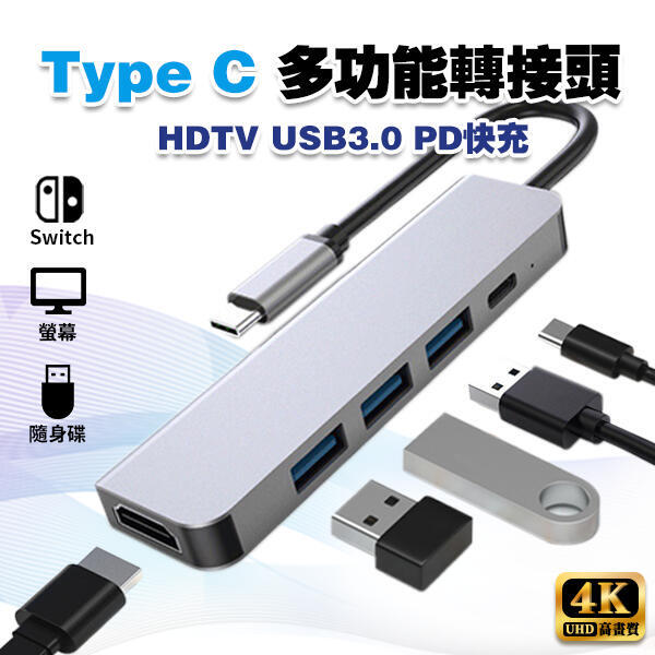 【全球優品匯】【4K 高畫質】TypeC Hub 轉接頭│USB C 擴展器 SWITCH PD充電 USBC Type