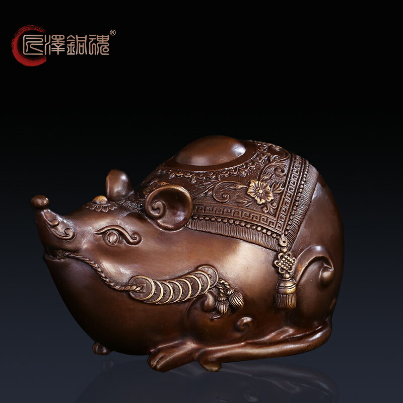 匠澤銅魂開光銅老鼠擺件聚財風水家居裝飾品辦公室桌面工藝品擺設
